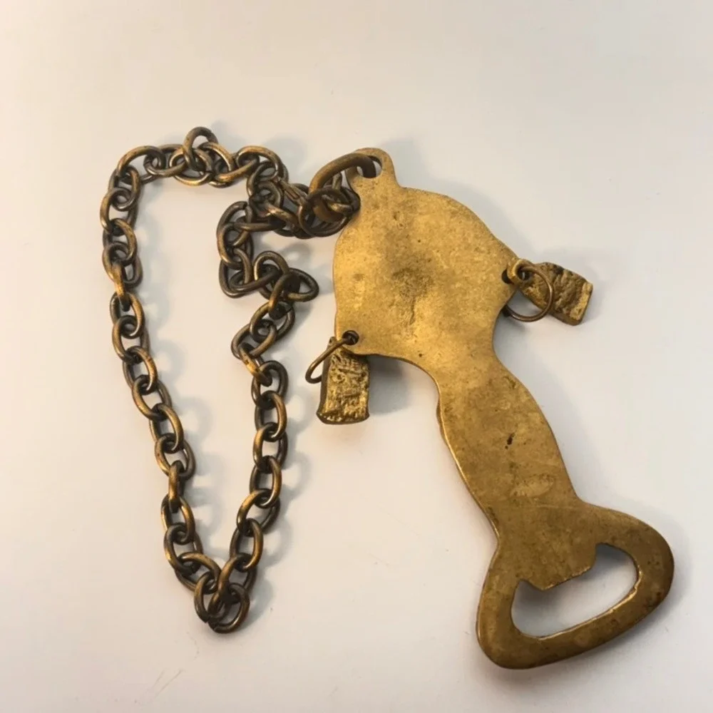 Vintage Brass Aztec Mayan Bottle Opener Gold Figural Tiki Barware Boho Statement
